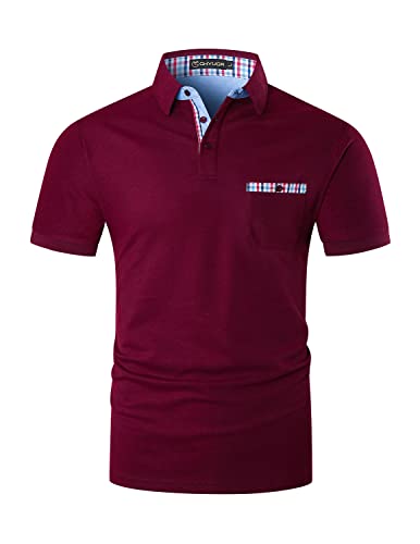 GHYUGR Poloshirts für Herren Kurzarm T-Shirt Kontrastblende Plaid spleißen Polohemd,Rot 1,M von GHYUGR