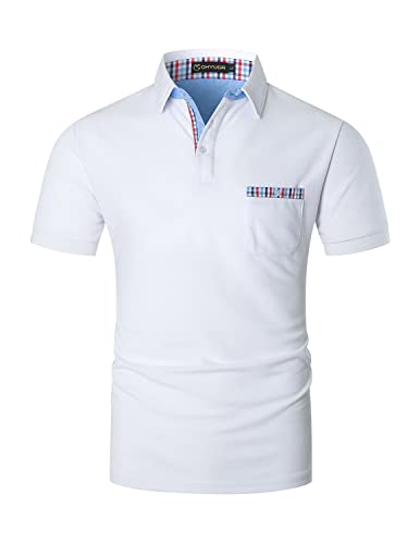 GHYUGR Poloshirts für Herren Kurzarm T-Shirt Kontrastblende Plaid spleißen Polohemd,Weiß,XL von GHYUGR