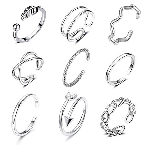 GHYUI Ringe Frauen Set Silber,Verstellbare Ringe Ring Schmuck Boho Niedliches Minimalistischer Vintage,Fingerringe Knoten Wellen Stapelbar Statement Modeschmuck Ringe Set für Damen Mädchen 9PCS GHYUI Ringe Frauen Set Silber,Verstellbare Ringe Ring Schmuck Boho Niedliches Minimalistischer Vintage,Fingerringe Knoten Wellen Stapelbar Statement Modeschmuck Ringe Set für Damen Mädchen 9PCS von GHYUI
