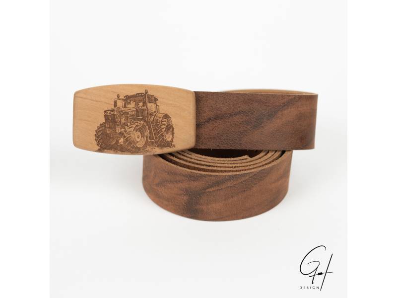 Traktor Gürtel Mit Holzschnalle Aus Birnenholz | Büffelleder Unikat Landmaschinen-Motiv Für Männer Power U Kleine Jungs von GHdesignHofschwaiger