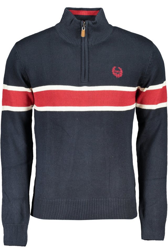 GIAN MARCO VENTURI Strickpullover Blauer Herrenpullover mit Reißverschluss & Stickerei - Stilvoll & Mod von GIAN MARCO VENTURI