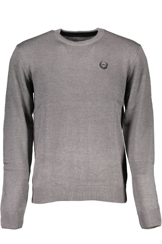 GIAN MARCO VENTURI Strickpullover Moderner Grauer Herrenpullover mit Stickerei und Kontrastdetails von GIAN MARCO VENTURI