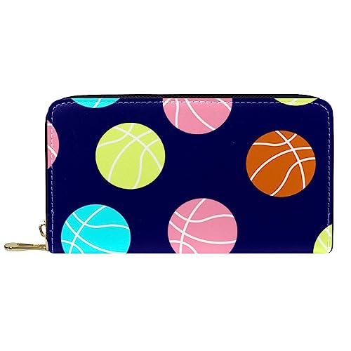 GIAPB Geldbörse für Herren,Damen Geldbörse,Herren Geldbörse,Clutch Geldbörse für Damen,Bunter Basketball Blauer Hintergrund von GIAPB