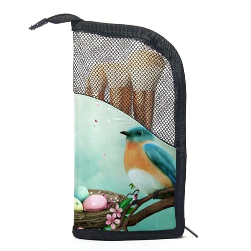 Kosmetik Reisetasche,Make up Organizer Tasche,Blauer Vogel rosa Blumenmuster von GIAPB