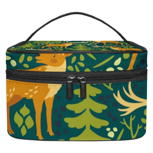 Kosmetik Reisetasche,Make up Organizer Tasche,Hirsch Tier Grün Baum Pflanzenmuster von GIAPB