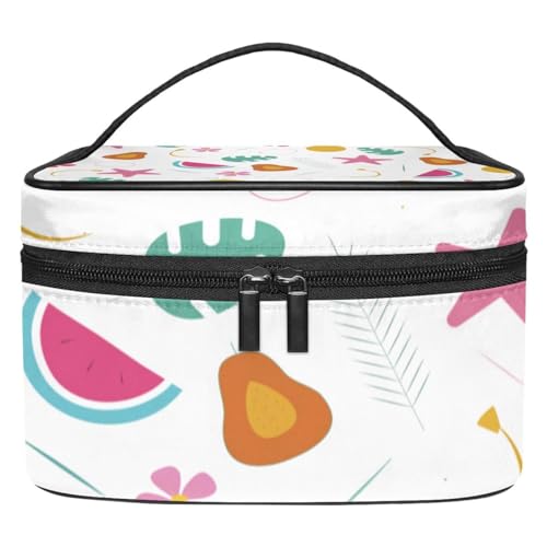 Kosmetik Reisetasche,Make up Organizer Tasche,Nahtloses Birnen Wassermelonen Frucht Blumenmuster von GIAPB