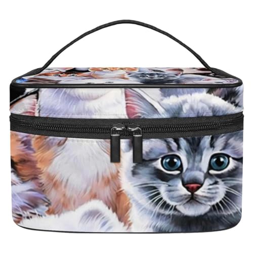 Kosmetik Reisetasche,Make up Organizer Tasche,Nahtloses Tierkatzen Kunst Blaumuster von GIAPB