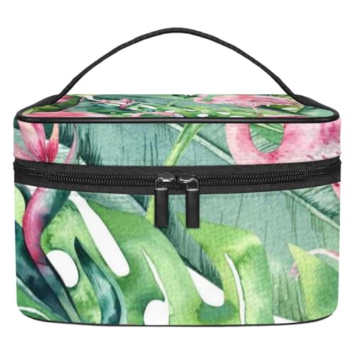 Kosmetik Reisetasche,Make up Organizer Tasche,Rosa Flamingo Blumenblätter Pflanzenmuster von GIAPB