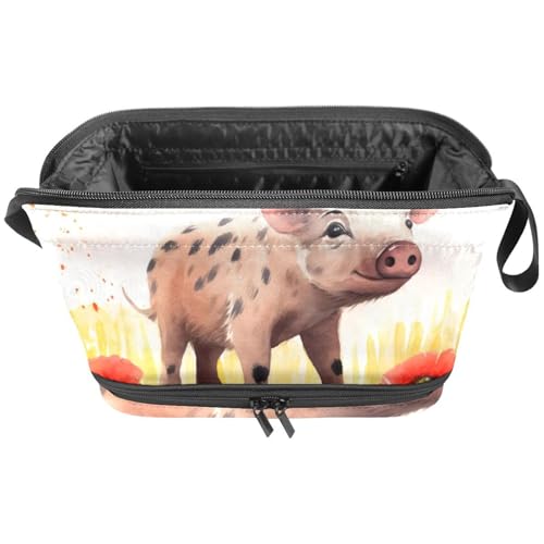 Kosmetik Reisetasche,Schminktaschen für Damen,Tierisches Schwein Blumenmuster von GIAPB