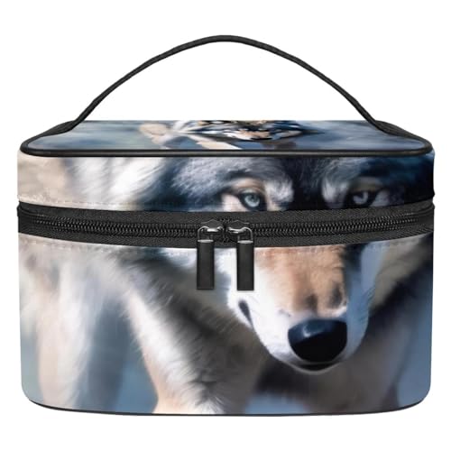 Kosmetik Reisetasche,Schminktaschen für Damen,Tierisches Wolfsmuster von GIAPB