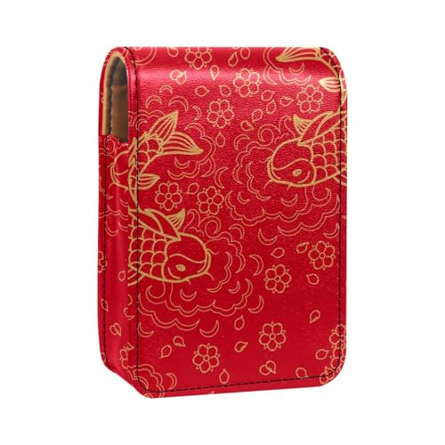 Lippenstiftetui,tragbare Make up Tasche,Kosmetiktasche,Lippenstifthalter,Make up Organizer,Retro goldenes Karpfenfisch rotes Blumenmuster von GIAPB