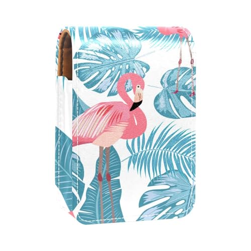 Make up Organizer,Make up Lippenstift Etui für draußen,Mini Tasche,Reise Kosmetiktasche,Flamingo und Palmblätter von GIAPB