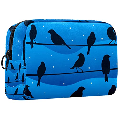 Make up Tasche,Kulturbeutel,Kosmetiktaschen für Damen,Blace Birds Blauer Hintergrund von GIAPB