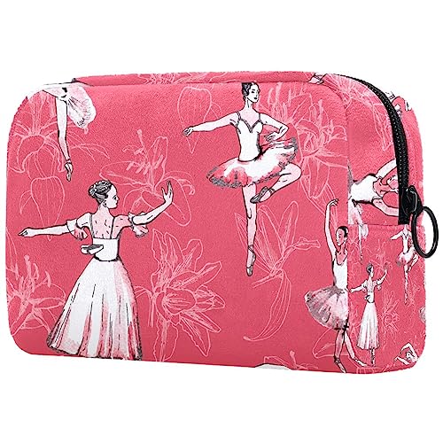 Make up Tasche,Reise Kulturbeutel für Frauen,kleine Make up Tasche,Ballerinas auf rotem Hintergrund von GIAPB