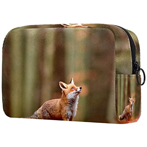 Make up Tasche,Reise Kulturbeutel für Frauen,kleine Make up Tasche,Vulpes im Herbstwald von GIAPB