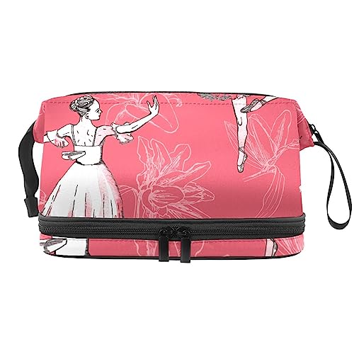 Make up Tasche für Damen,Kosmetiktasche,Reise Kulturbeutel,Ballerinas auf rotem Hintergrund von GIAPB