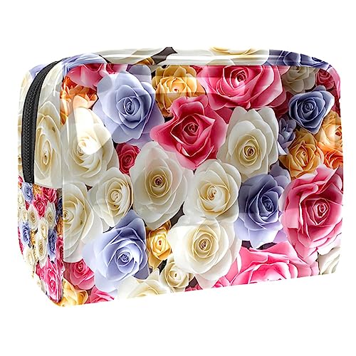 Make up Tasche für Damen,Kosmetiktasche,Reise Kulturbeutel,Bunte Rosenblume von GIAPB