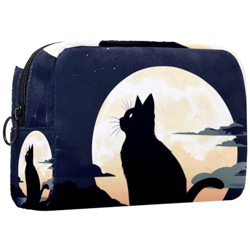 Make up Taschen für Damen,Kulturbeutel für Herren,Schwarze Katze und Mond von GIAPB