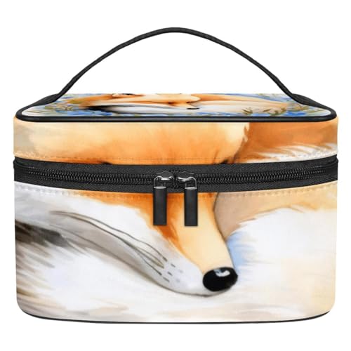 Make up Taschen für Damen,Kulturbeutel für Herren,Tierfuchs blaues Blumenmuster von GIAPB