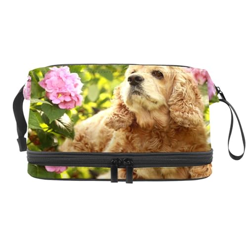 Reise Kosmetiktasche,Make up Taschen Organizer,Hunde und Blumenlandschaftsmuster von GIAPB