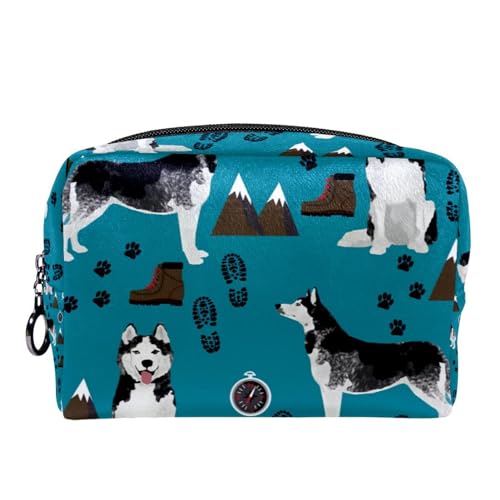 Reise Kosmetiktasche,Make up Taschen Organizer,Nahtloses Hundetier Blaumuster von GIAPB