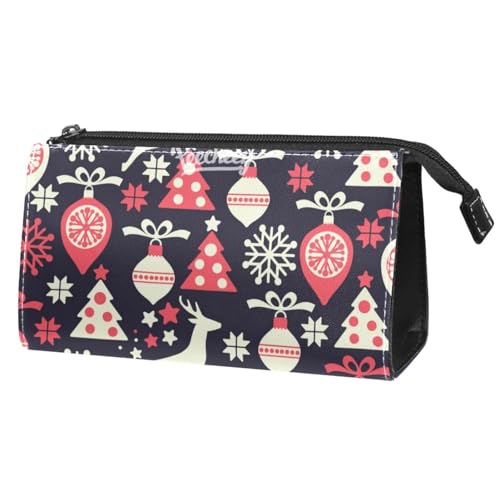 Reise Kulturbeutel für Frauen,kleine Make up Tasche,Nahtloses Weihnachts Hirschbaum Schneeflocken Muster von GIAPB