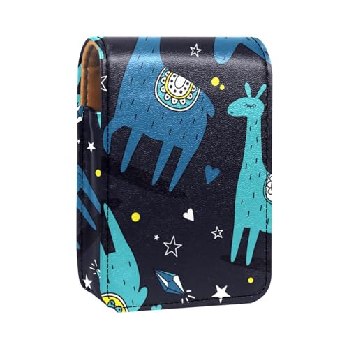 Reise Lippenstift Organizer Etui,Lippenstift Etui,tragbare Make up Tasche mit Spiegel,Blaue Alpaka Tierillustration von GIAPB