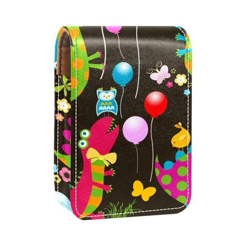 Reise Lippenstift Organizer Etui,Lippenstift Etui,tragbare Make up Tasche mit Spiegel,Buntes Dinosaurier Ballon Schwarzmuster von GIAPB