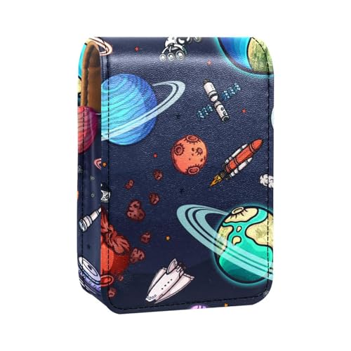 Reise Lippenstift Organizer Etui,Lippenstift Etui,tragbare Make up Tasche mit Spiegel,Cartoon Galaxie Planeten Illustration von GIAPB