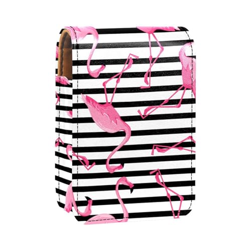 Reise Lippenstift Organizer Etui,Lippenstift Etui,tragbare Make up Tasche mit Spiegel,Flamingos Streifenmuster von GIAPB