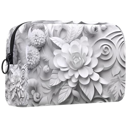 Reise Make up Tasche,Reise Kulturbeutel für Frauen,3D Blumenweiß von GIAPB