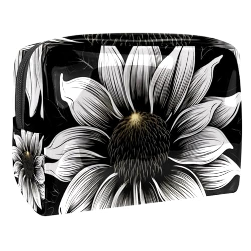 Reisekosmetiktasche,Make up Organizer Tasche,Schwarze und weiße sonnenblumenlinien von GIAPB