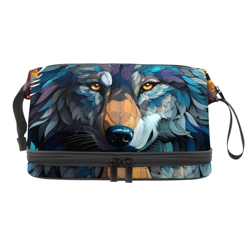 Reisekosmetiktasche,Make up Organizer Tasche,Tierische Wolfskopf Kunst Bunte Illustration von GIAPB