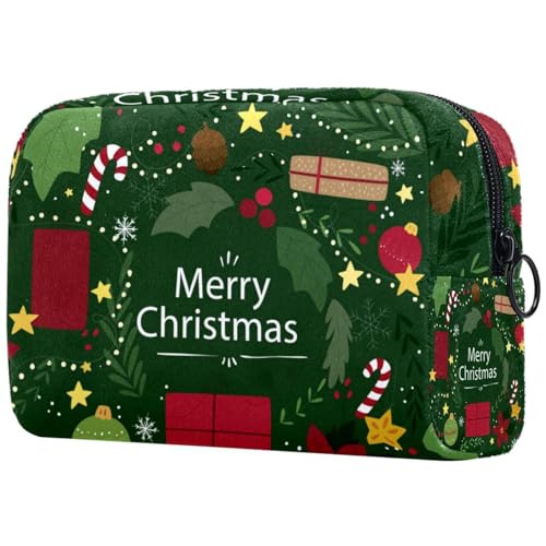 Schminktasche für Damen,Kulturtasche für Herren,Frohe Weihnachten grüne Blätter von GIAPB