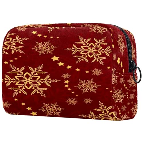 Schminktasche für Damen,Kulturtasche für Herren,Goldener Schneeflocken roter Hintergrund von GIAPB