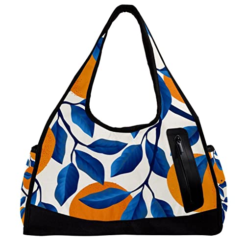 Sporttasche für Damen,Reisetasche,Sporttasche,Damen Sporttasche,Blaue Blätter und Orange von GIAPB