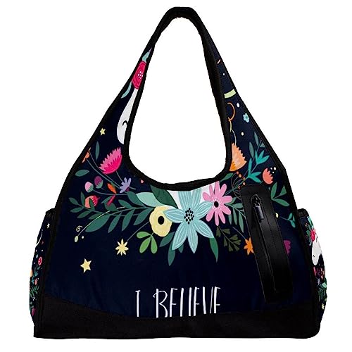 Sporttasche für Damen,Reisetasche,Sporttasche,Damen Sporttasche,Einhorn und Blume von GIAPB