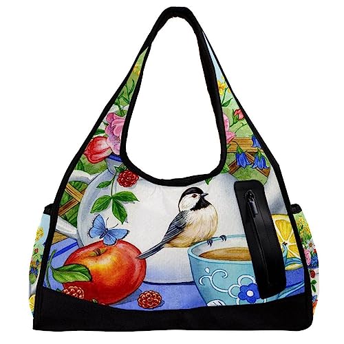 Sporttasche für Damen,Reisetasche,Sporttasche,Damen Sporttasche,Willkommen Schmetterlings Blumen Vögel von GIAPB