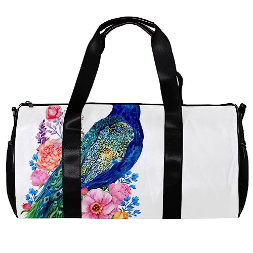 Turnbeutel für Damen,Reisetasche,Turnbeutel für Herren,Sporttasche,Aquarell Pfauenblumen von GIAPB