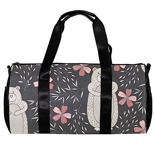 Turnbeutel für Damen,Reisetasche,Turnbeutel für Herren,Sporttasche,Blume und Bär von GIAPB