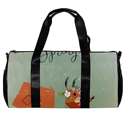 Turnbeutel für Damen,Reisetasche,Turnbeutel für Herren,Sporttasche,Cartoon Fuchs und Blume von GIAPB