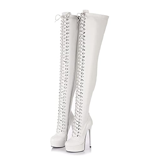 GIARO MOUCHARD Premium Stiefel für Damen - elegante High-Heels - Kniestiefel mit hohem Absatz - Damenstiefel - Stöckelschuhe für Frauen - erhältlich in 5 Farben (Weiß Matt, numeric_44) von GIARO