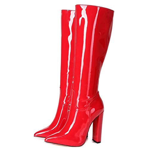 GIARO TAKEN Premium Stiefel für Damen - elegante High-Heels - Kniestiefel mit hohem Absatz - Damenstiefel - Stöckelschuhe für Frauen - erhältlich in 11 Farben (Rot Glanz, numeric_44) von GIARO