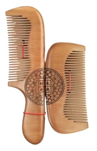 GIAYEU 2er-Set Haarkamm aus Holz, handgefertigte Entwirrungskämme aus Pfirsichholz for Frauen, feine Zähne, Keine statische Aufladung for lockiges, glattes und Dickes Haar von GIAYEU