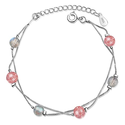 Armband for Damen, doppellagiges Damenarmband aus natürlichem Mondstein und rosa Erdbeerkristall, Armband for Mädchen, Glücksbringer Armband for Damen, doppellagiges Damenarmband aus natürlichem Mondstein und rosa Erdbeerkristall, Armband for Mädchen, Glücksbringer von GIAYEU