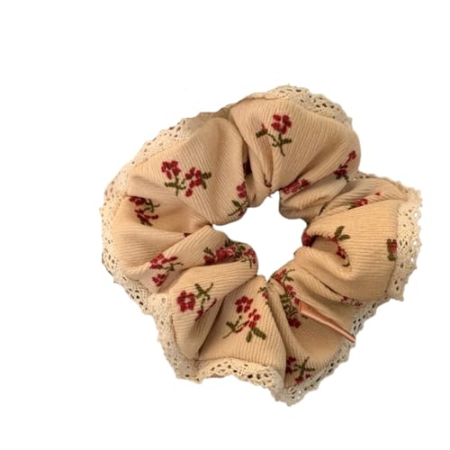 Große Haarbänder, Haargummis for Frauen, Haargummis, 1 Stück, Blumenspitze, Retro-Blumen-Haargummi, Mädchen, elastische Haargummibänder(Beige) von GIAYEU