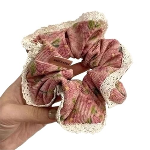 Große Haarbänder, Haargummis for Frauen, Haargummis, 1 Stück, Blumenspitze, Retro-Blumen-Haargummi, Mädchen, elastische Haargummibänder(Pink) von GIAYEU