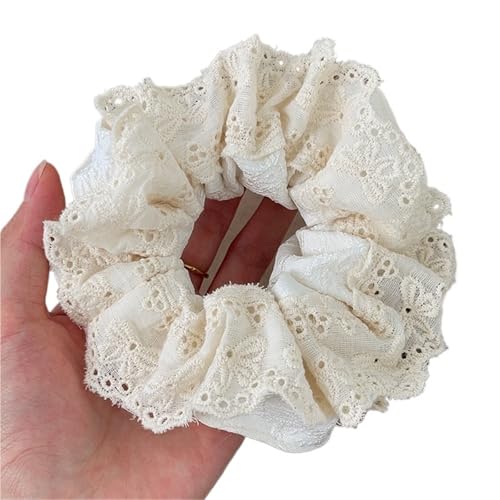 Große Haarbänder, Haargummis for Frauen, Haargummis, 2 Stück, Damen-Spitzen-Haargummis, elastische Haarbänder, Pferdeschwanzhalter, Krawatte, einfarbiger Haarreifen(Beige) von GIAYEU