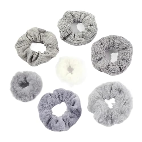 Große Haarbänder, Haargummis for Frauen, Haargummis, 7-teiliges Damen-Haargummi-Set, solides Plüsch-Haarband for Mädchen(Gray) von GIAYEU