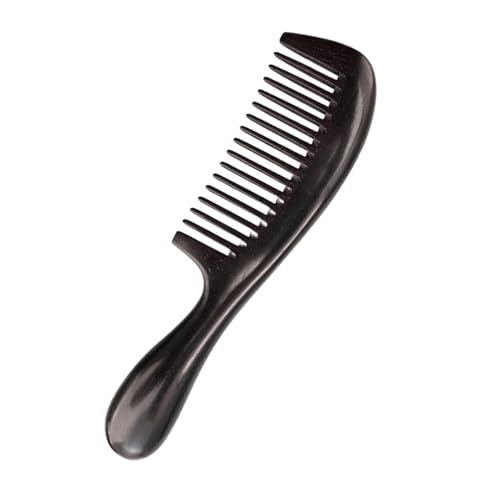 GIAYEU Schwarzer Sandelholzkamm mit Breiten Zähnen, handgefertigter Entwirrer aus Holz mit Griff for Frauen von GIAYEU
